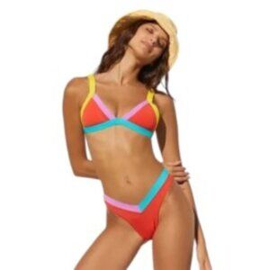 NWT OneOne Kameron Multi Colorblock Triangle Bikini Top Small